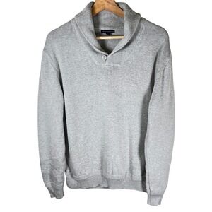 Paraphrase Mens Sweater Classic Gray Cotton Size Medium Shawl Neck Pullover Knit